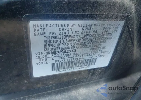 2019 Nissan Sentra Sv из США, поврежденный, VIN 3N1AB7AP9KL624133